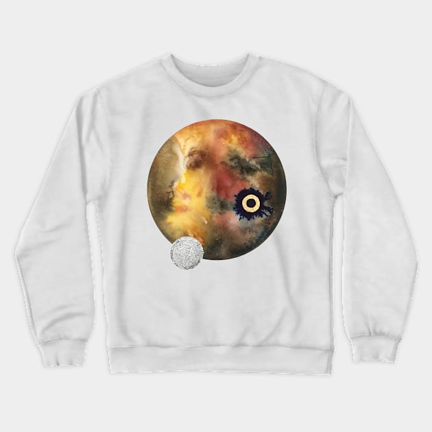 Planet and Moon in Earthtones, Silver, and Gold Crewneck Sweatshirt by HRothstein